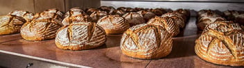 Bread cooling on shelf in food factory